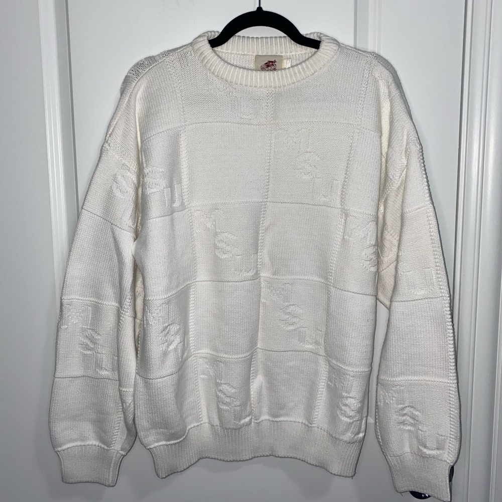 Vintage MSU White Knit Crewneck